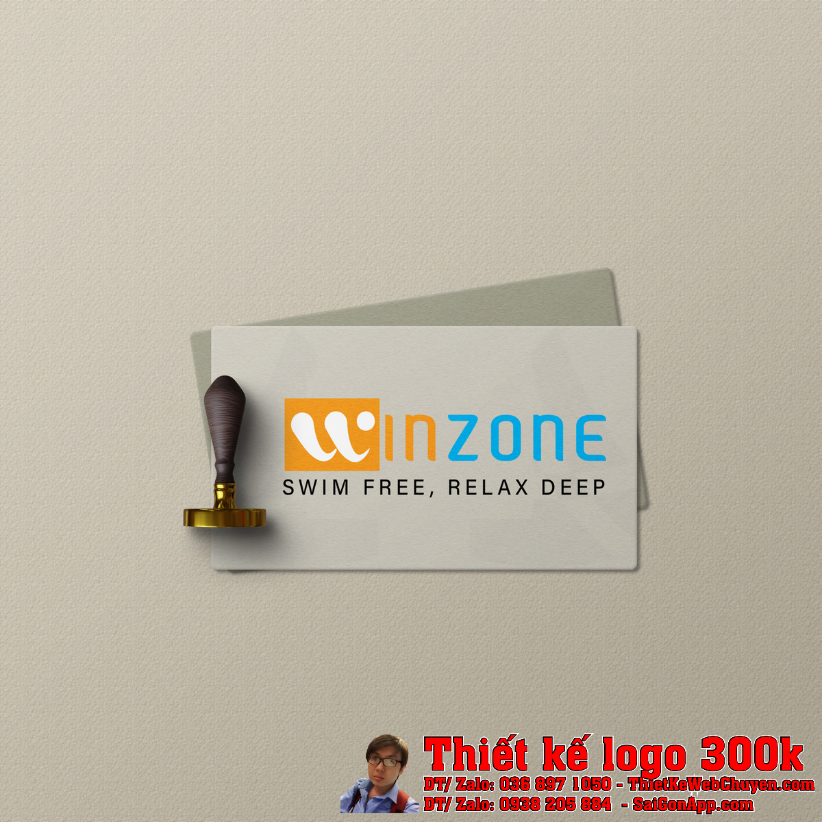 Ứng dụng Thiết Kế Logo Thiết Bị Hồ Bơi Công Ty Winzone trên nền trắng