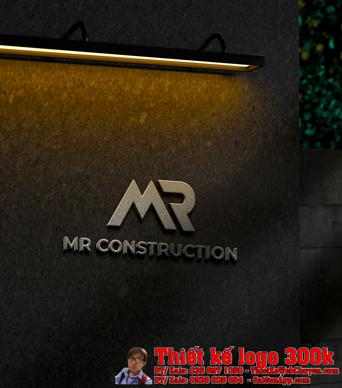 Ứng dụng logo MRCONS trên bảng hiệu công trình xây dựng