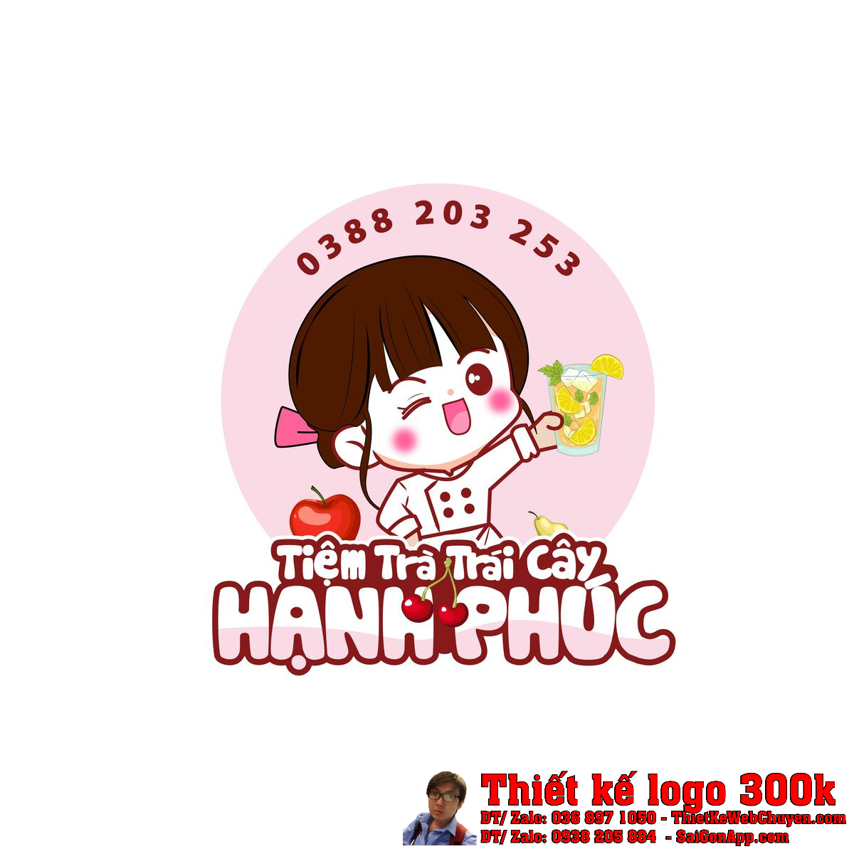 Thiết Kế Logo Tiệm Trà Trái Cây Hạnh Phúc bản đầy đủ