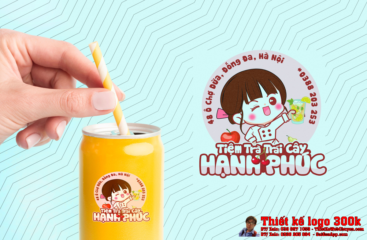 Phối cảnh Thiết Kế Logo Tiệm Trà Trái Cây Hạnh Phúc