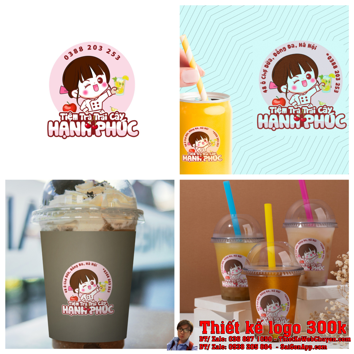 Logo Tiệm Trà Trái Cây Hạnh Phúc trên nền trắng