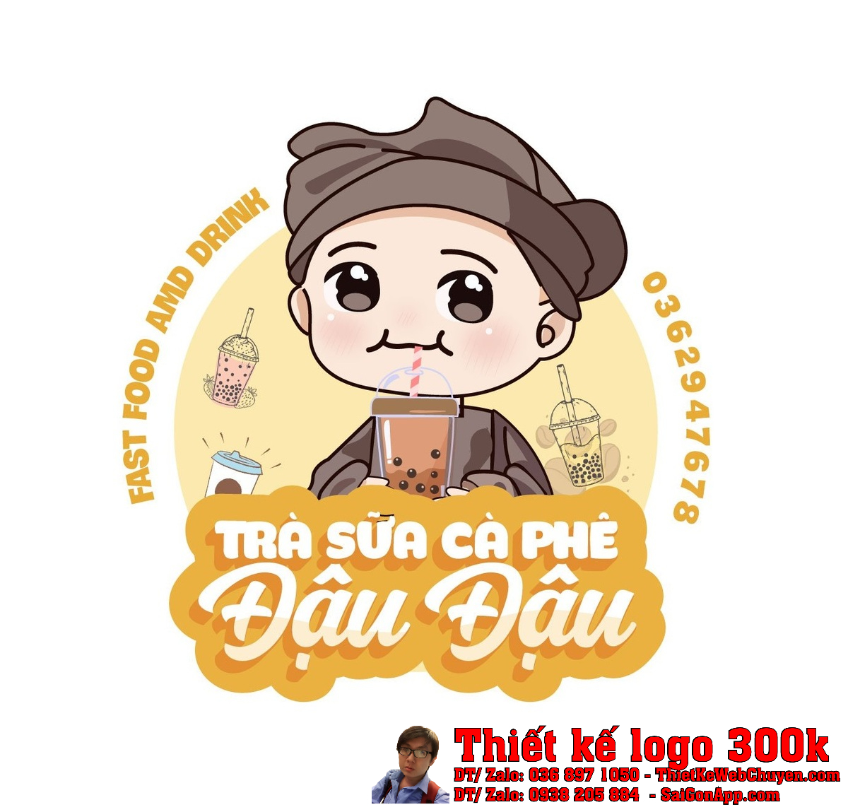 Chi tiết Thiết Kế Logo Trà Sữa Cà Phê Đậu Đậu phiên bản đầy đủ