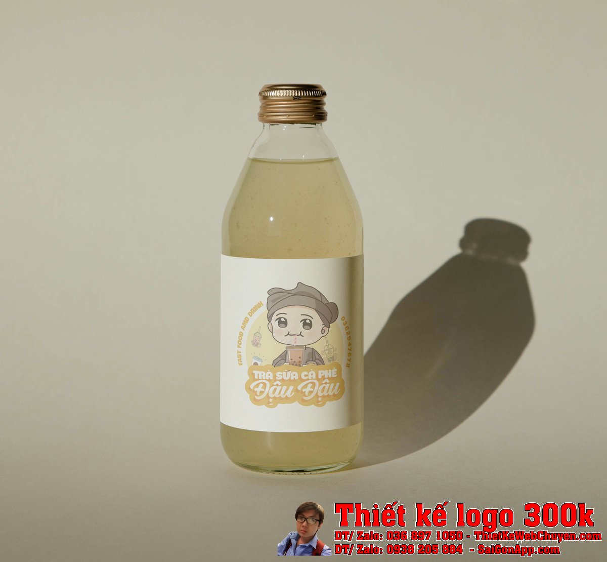 Mẫu Thiết Kế Logo Trà Sữa Cà Phê Đậu Đậu trên nền trắng