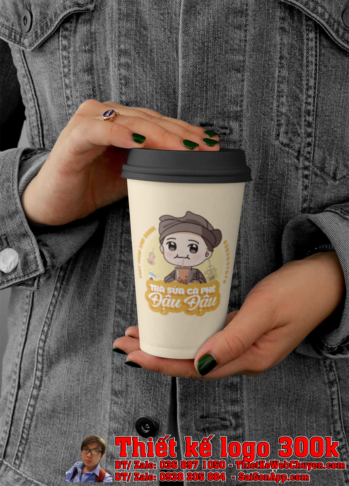 Ứng dụng Thiết Kế Logo Trà Sữa Cà Phê Đậu Đậu trên bao bì