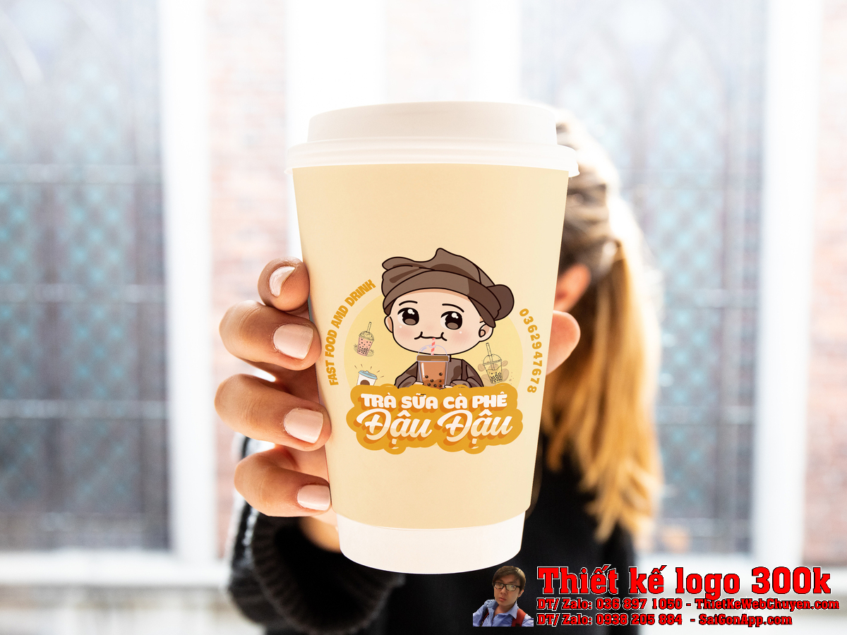 Banner quảng cáo sử dụng Thiết Kế Logo Trà Sữa Cà Phê Đậu Đậu