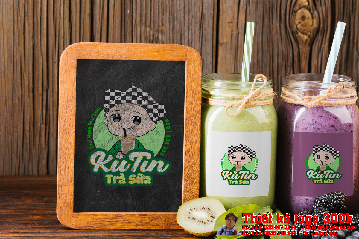Ứng dụng Thiết Kế Logo Trà Sữa Ku Tin trên nền trắng