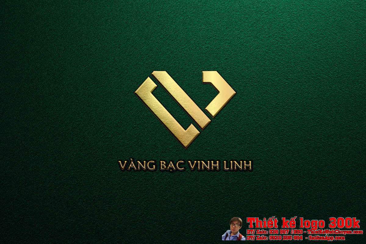 Thiết Kế Logo Trang Sức Vàng Bạc Vinh Linh - Ứng dụng trên nền tối