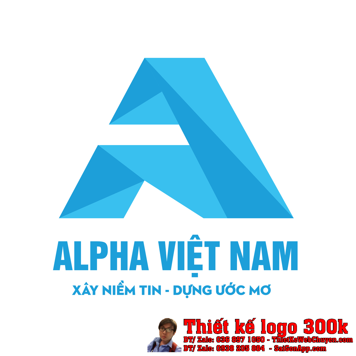 Chi tiết Thiết Kế Logo Xuất Nhập Khẩu Công Ty TNHH Khoáng Sản Alpha Việt Nam trên nền trắng