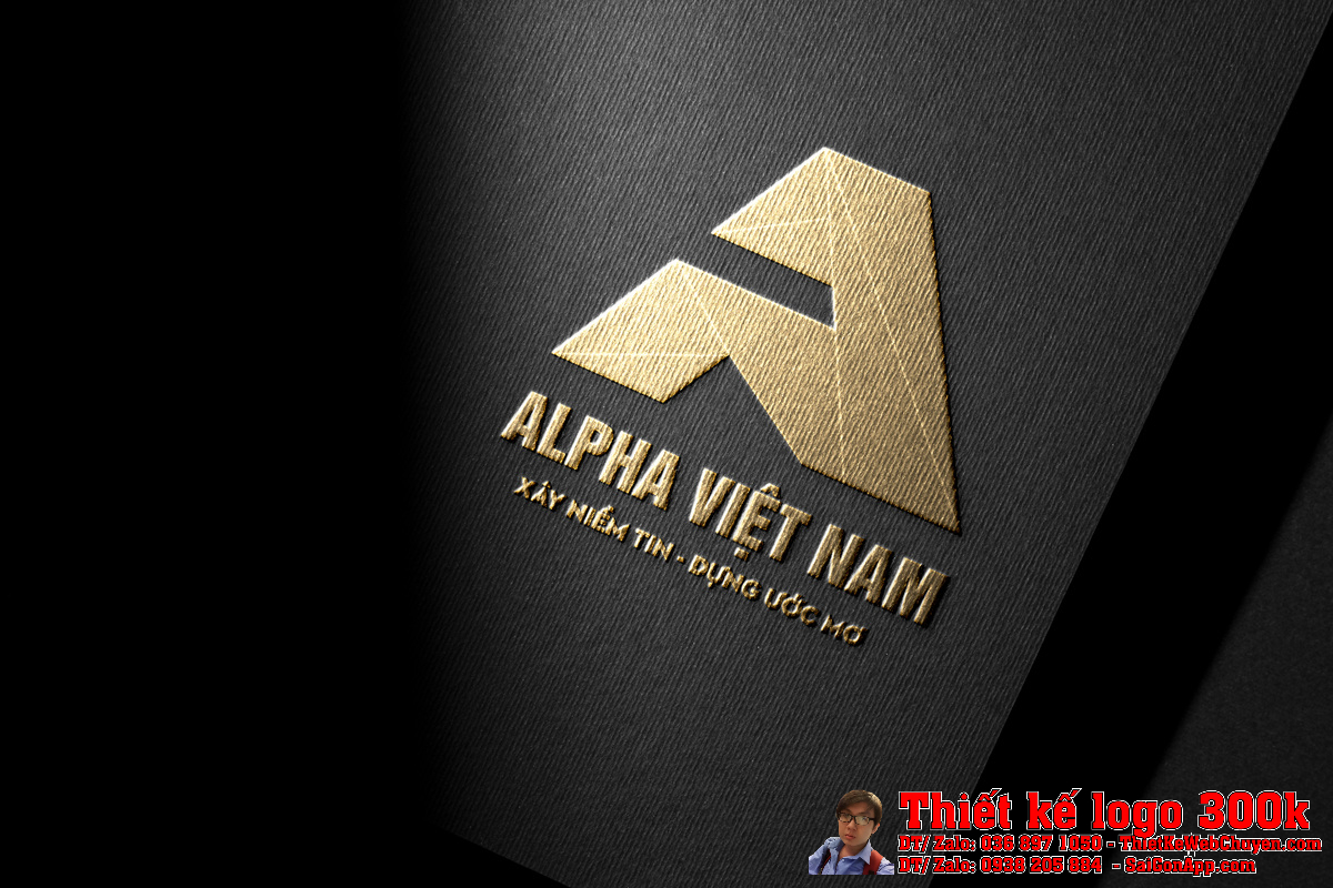 Phối cảnh Thiết Kế Logo Xuất Nhập Khẩu Công Ty TNHH Khoáng Sản Alpha Việt Nam tại văn phòng