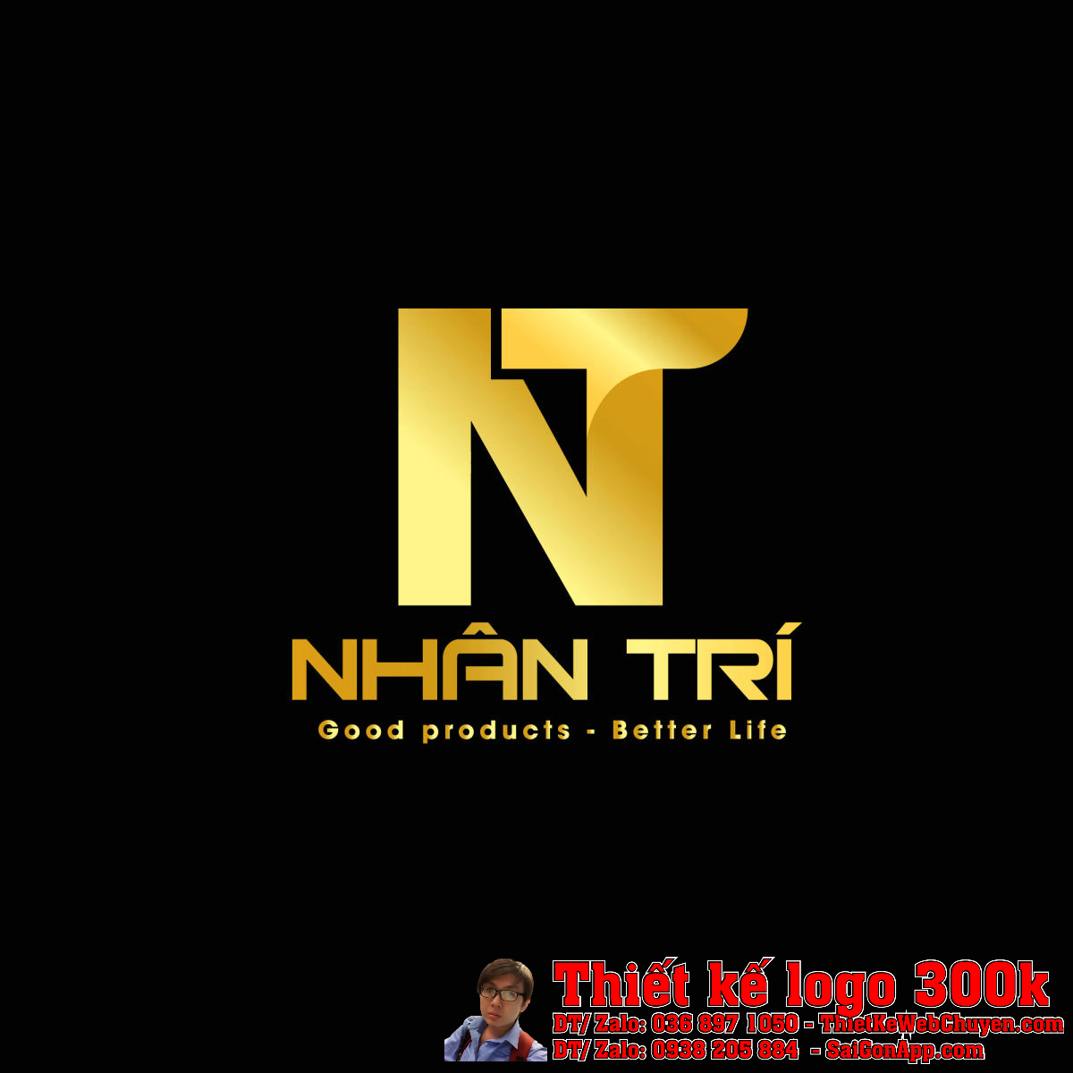 Thiết kế Logo Thiết Bị Vệ Sinh Cao Cấp Nhân Trí biểu tượng NT màu vàng