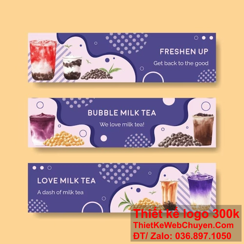 Thiết kế banner website đẹp, tăng sự chuyên nghiệp cho quán trà sữa." "Thiết kế banner website với màu sắc và hình ảnh hấp dẫn dành cho quán trà sữa."
