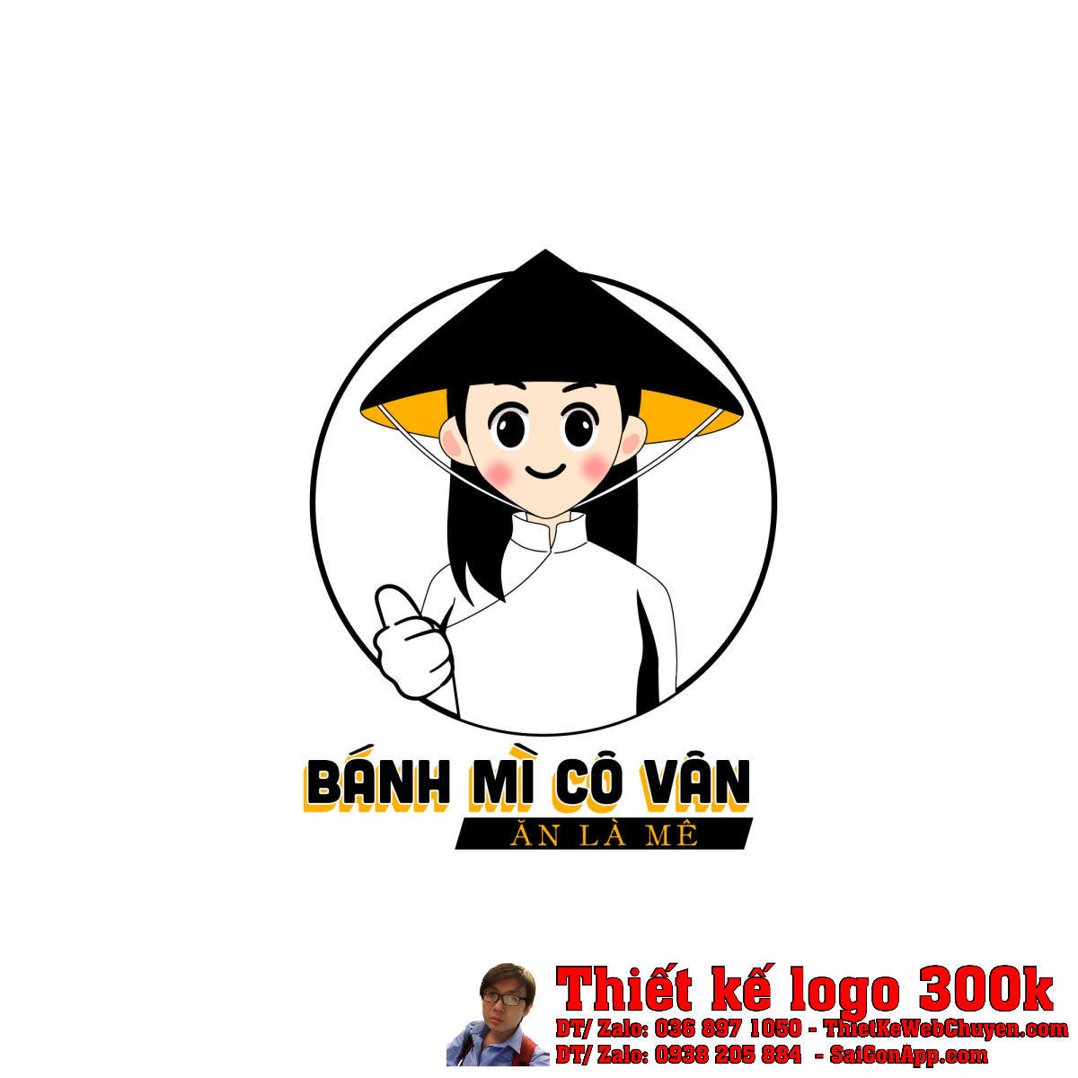 Thiết kế logo Bánh Mì Cô Vân Thiết kế logo Bánh Mì Cô Vân với cô gái áo dài và nón lá