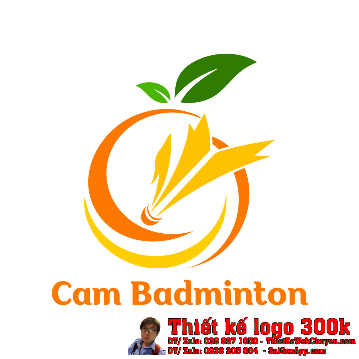 Mẫu Thiết kế logo Cam Badminton trên nền trắng