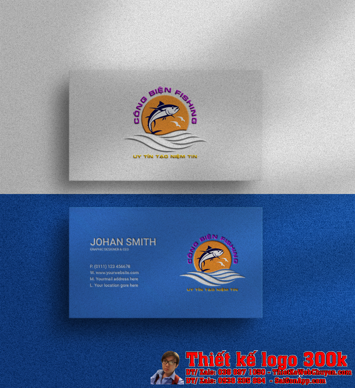 Phối cảnh logo Công Biện Fishing 3D