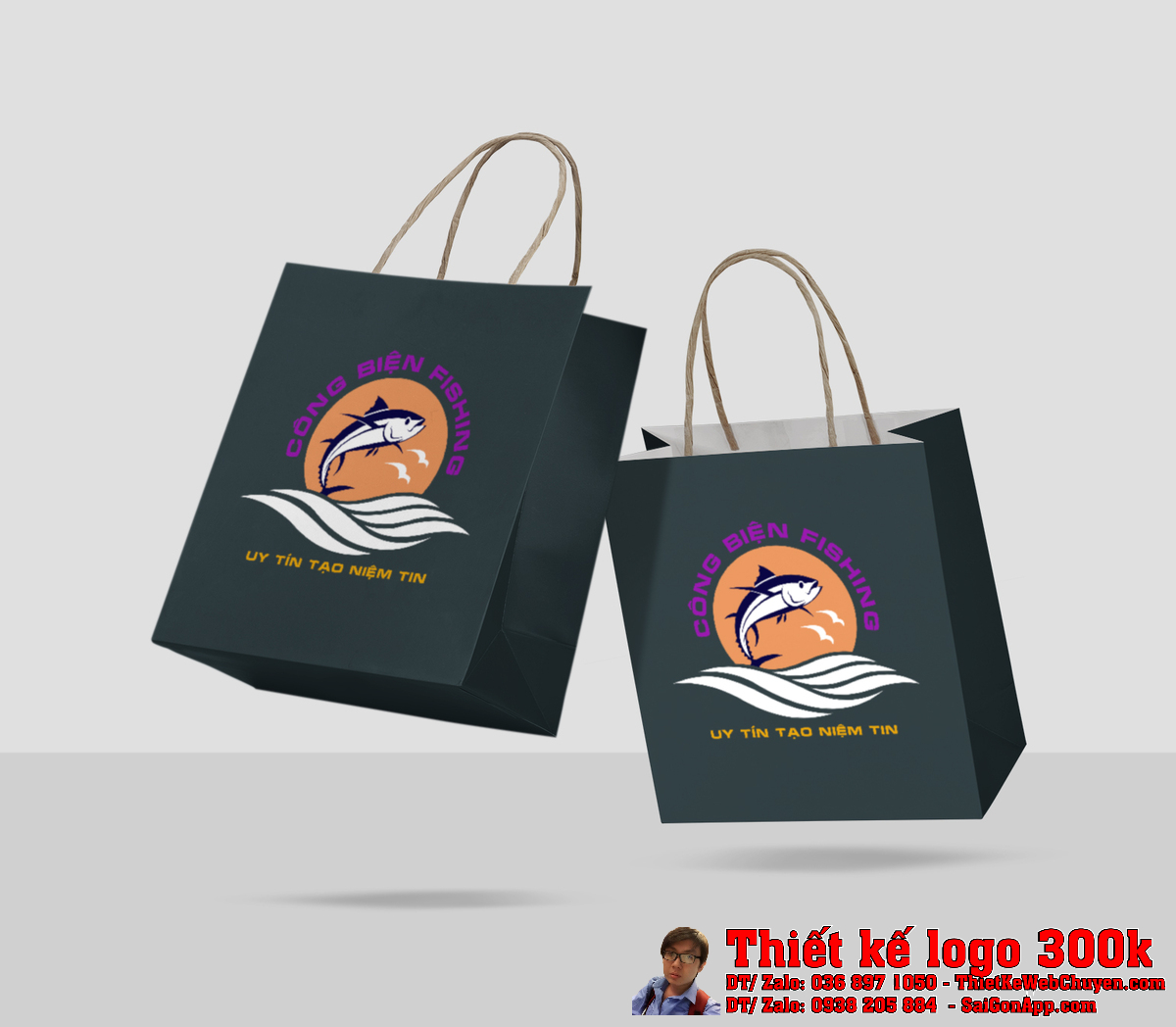 Logo Công Biện Fishing dạng âm bản