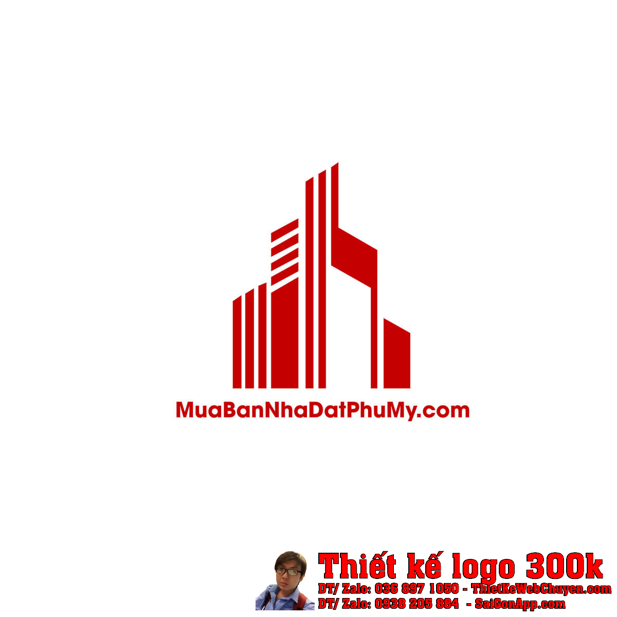 Mẫu Thiết kế logo Đầu Tư BĐS Phú Mỹ chuyên nghiệp với hình ảnh tòa nhà cao tầng và màu đỏ chủ đạo