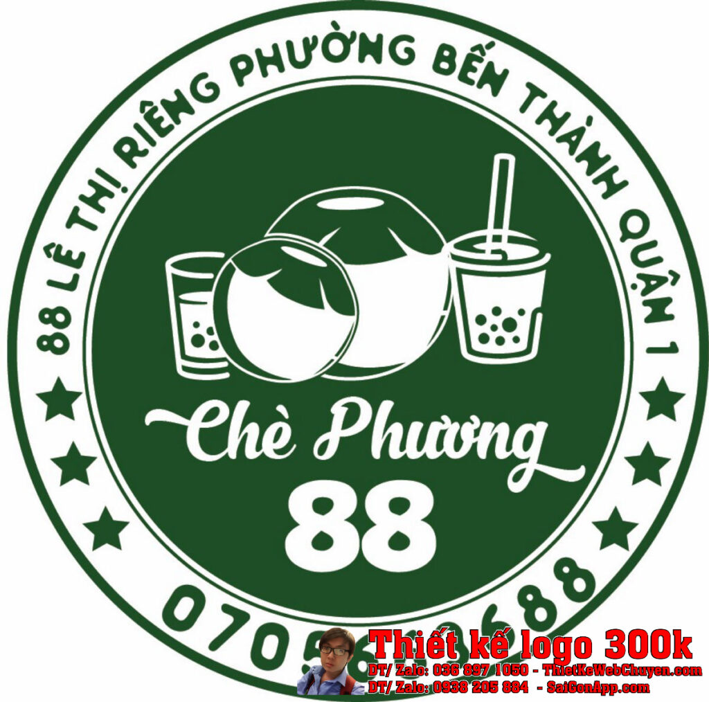 Thiết kế logo Dừa Dầm Chè Phương 88 Thiết kế logo Dừa Dầm Chè Phương 88 với hình ảnh dừa dầm, chè và màu xanh lá cây