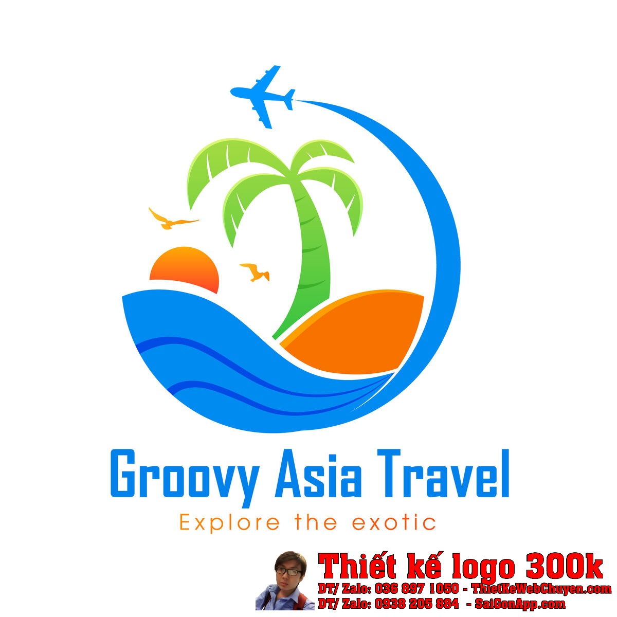 Toàn cảnh Thiết kế logo Groovy Asia Travel trên nền trắng