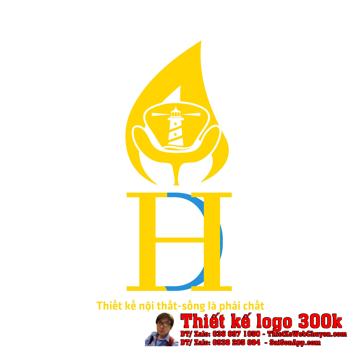 Thiết kế logo HĐ chính thức với biểu tượng hải đăng và ngọn lửa