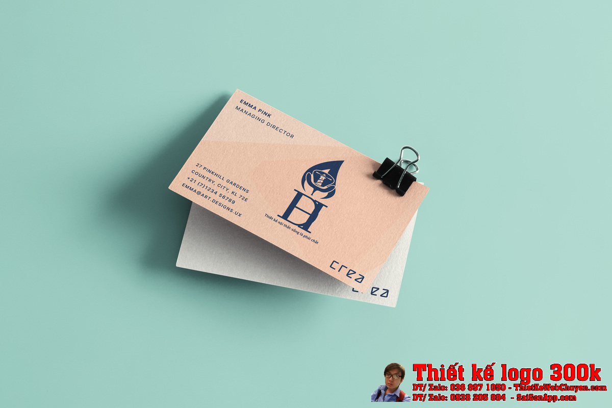 Phối cảnh thiết kế logo HĐ trên nền gỗ nội thất