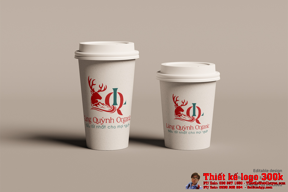 Phối cảnh Thiết kế logo Làng Quỳnh Organic trên tường