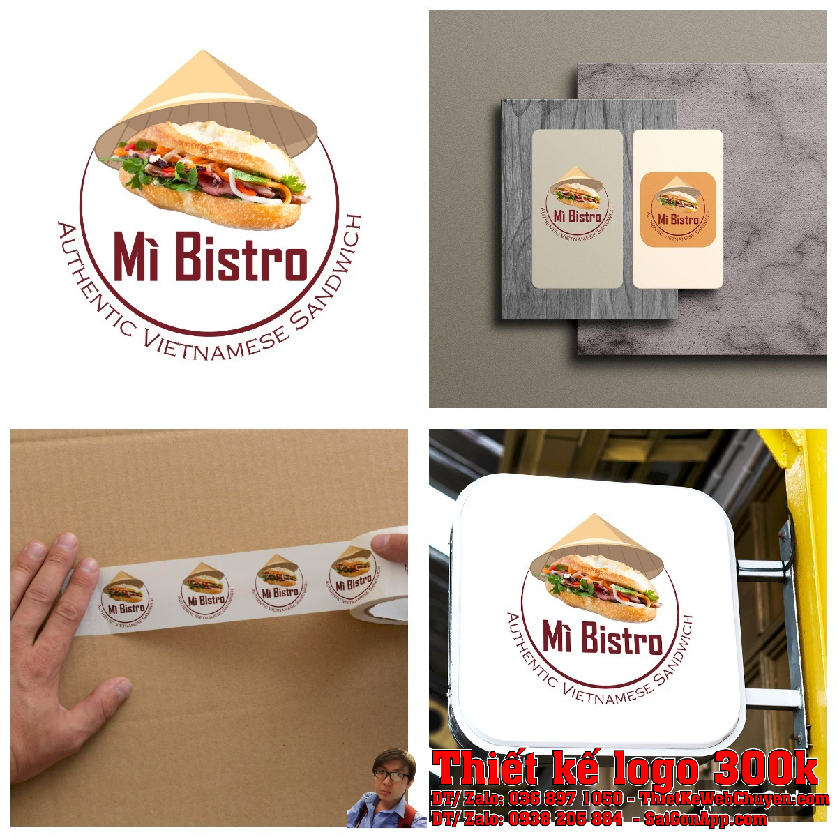 Tổng thể bộ nhận diện thương hiệu từ thiết kế logo Mi Bistro