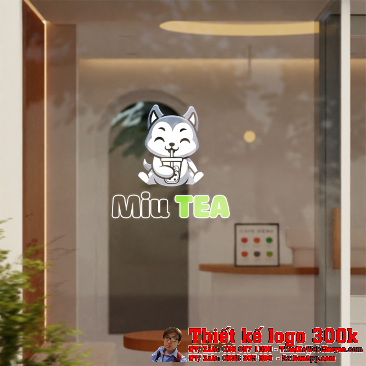 Ứng dụng Thiết kế logo chibi trà sữa Miu Tea