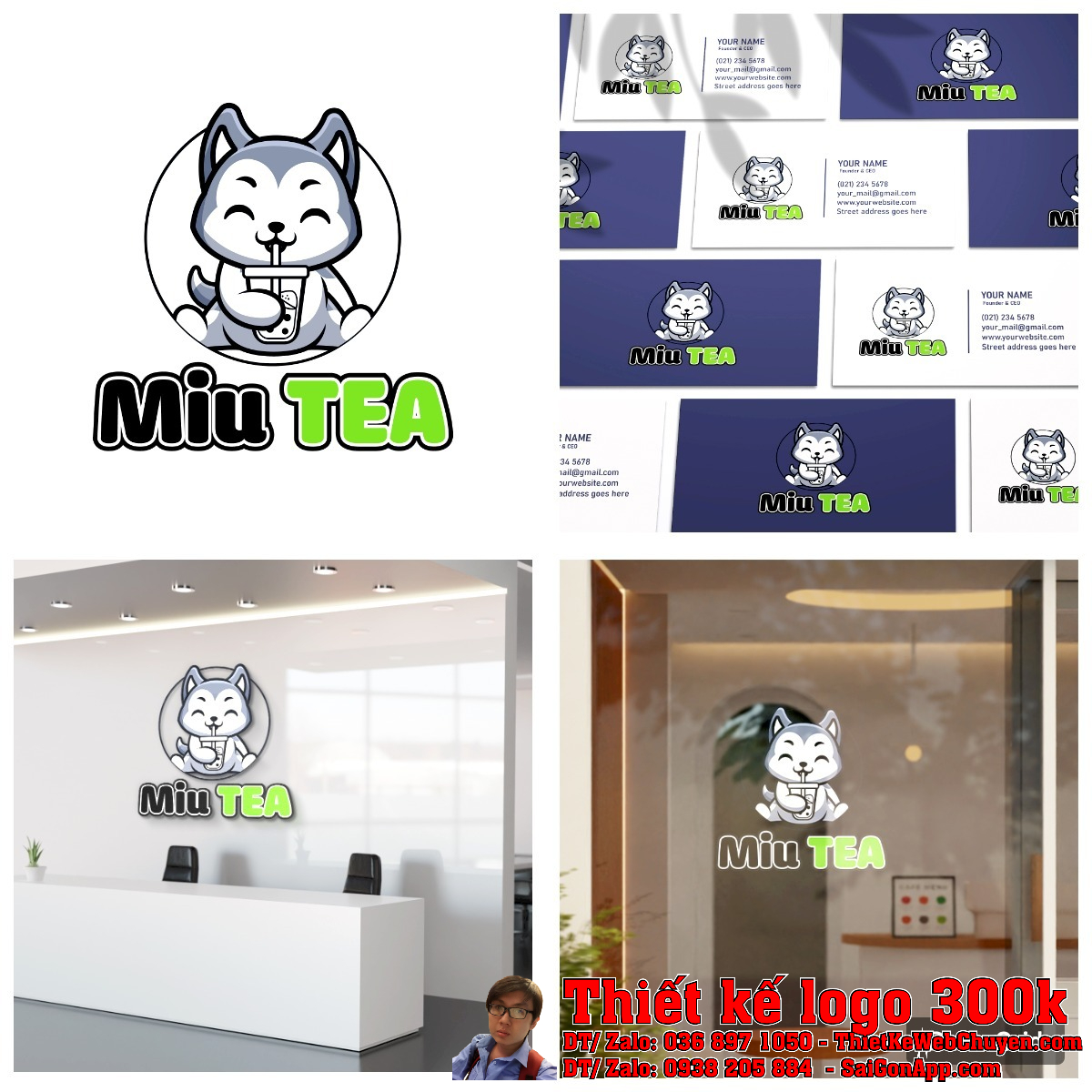 Chi tiết biểu tượng Thiết kế logo chibi trà sữa Miu Tea