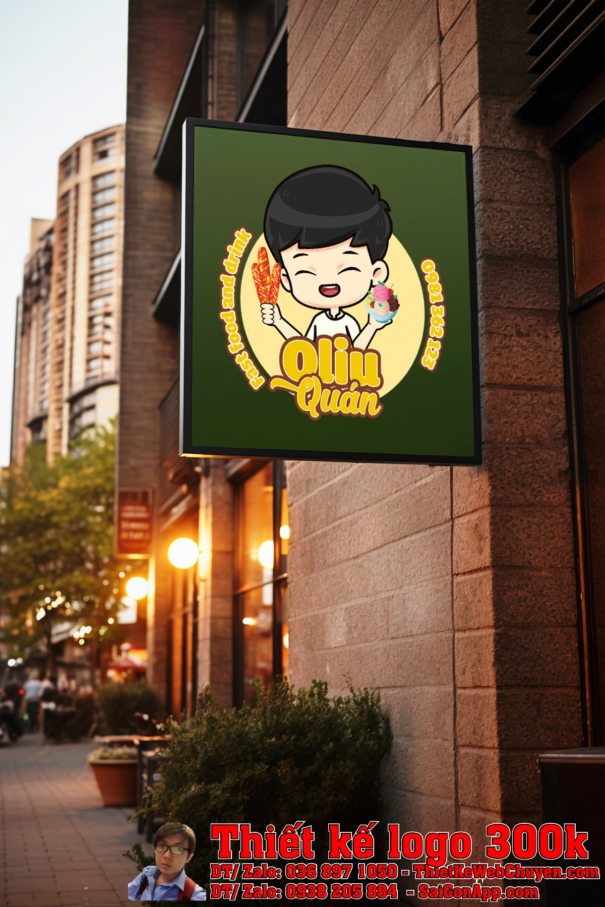 Thiết kế logo Oliu Quán Ứng dụng Thiết kế logo Oliu Quán trên vật phẩm