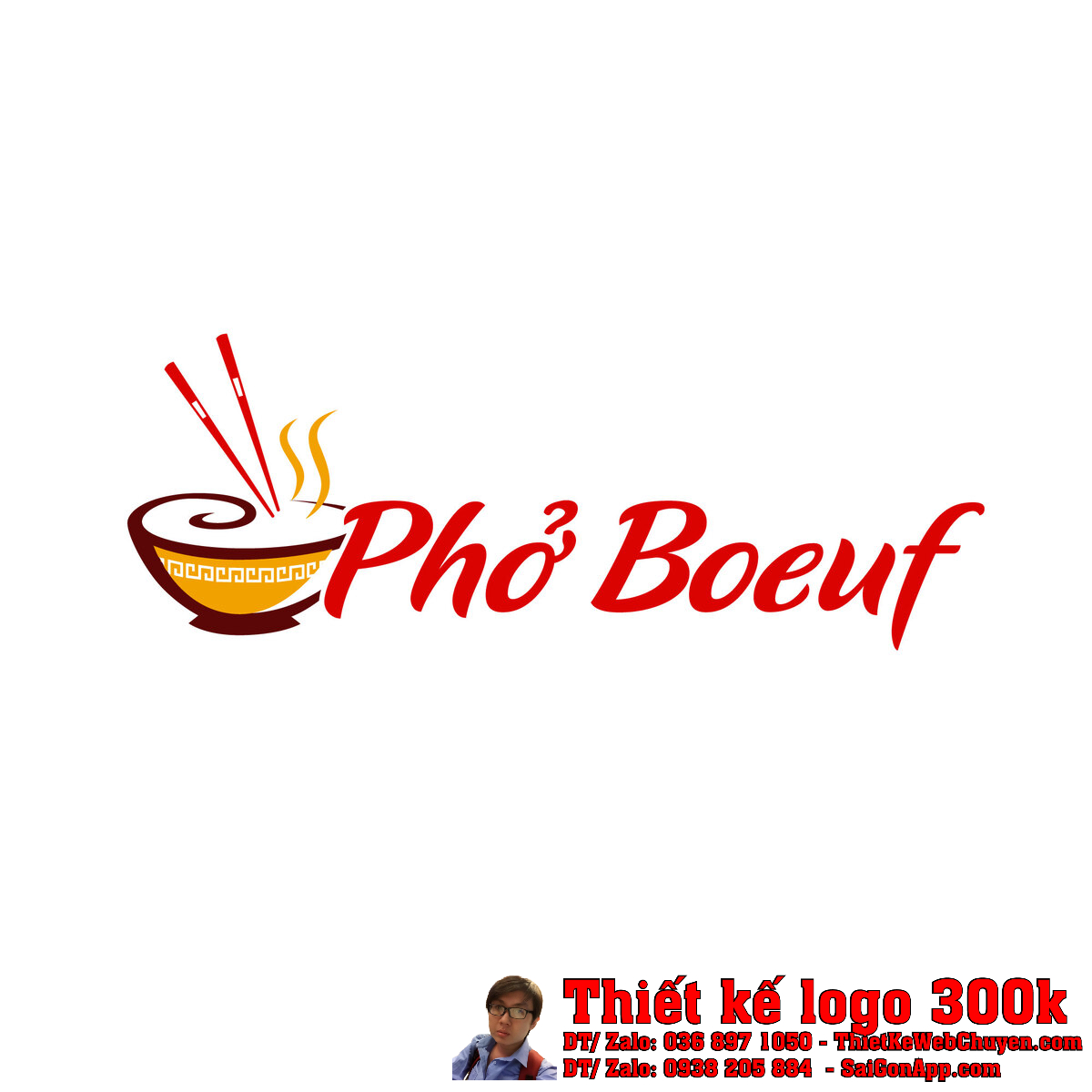 Chi tiết Thiết kế logo Phở Boeuf bản phác thảo