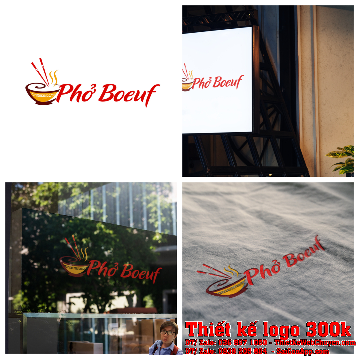 Tổng thể Thiết kế logo Phở Boeuf hoàn chỉnh