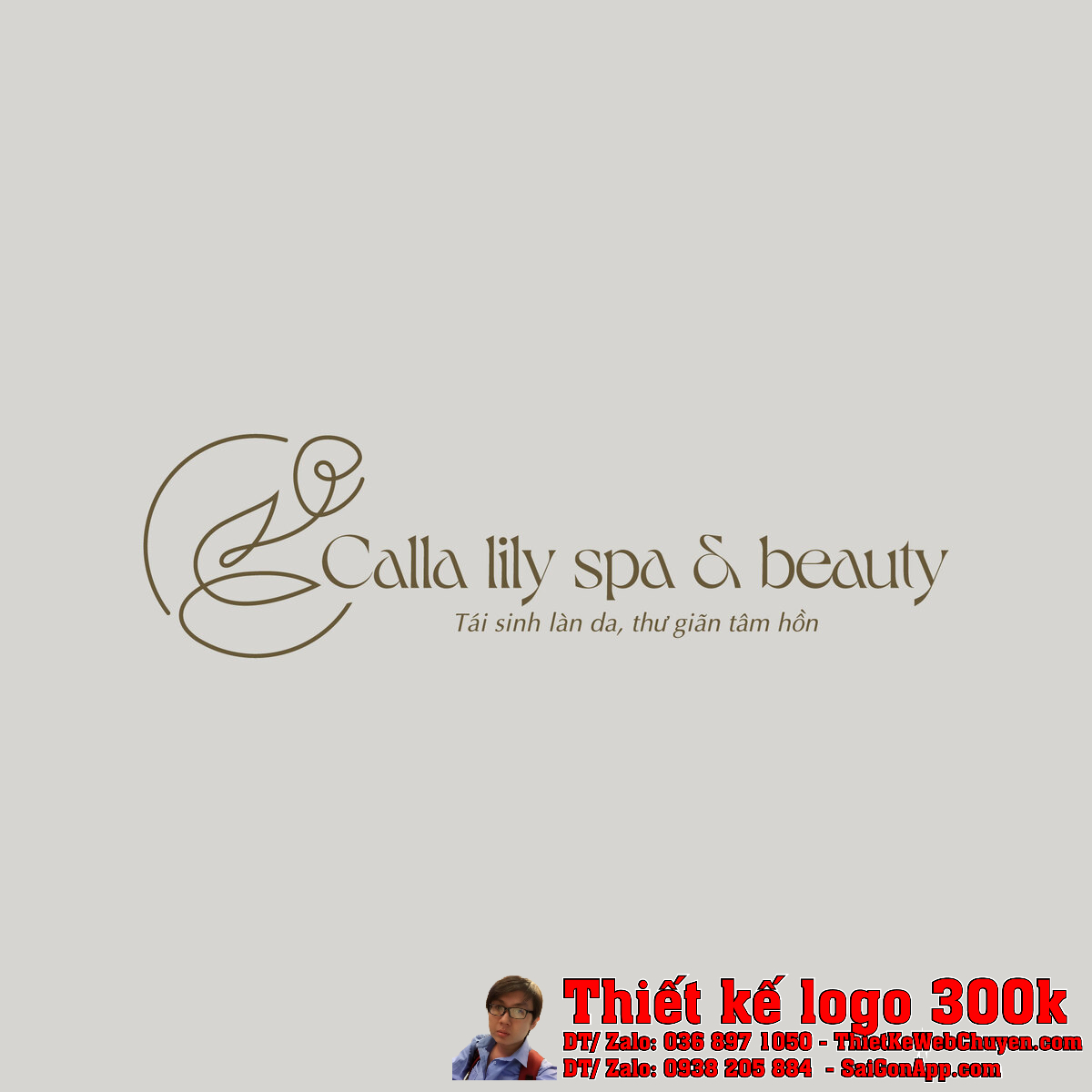 Thiết kế logo Spa Beauty: Calla Lily Spa Beauty trên nền gỗ