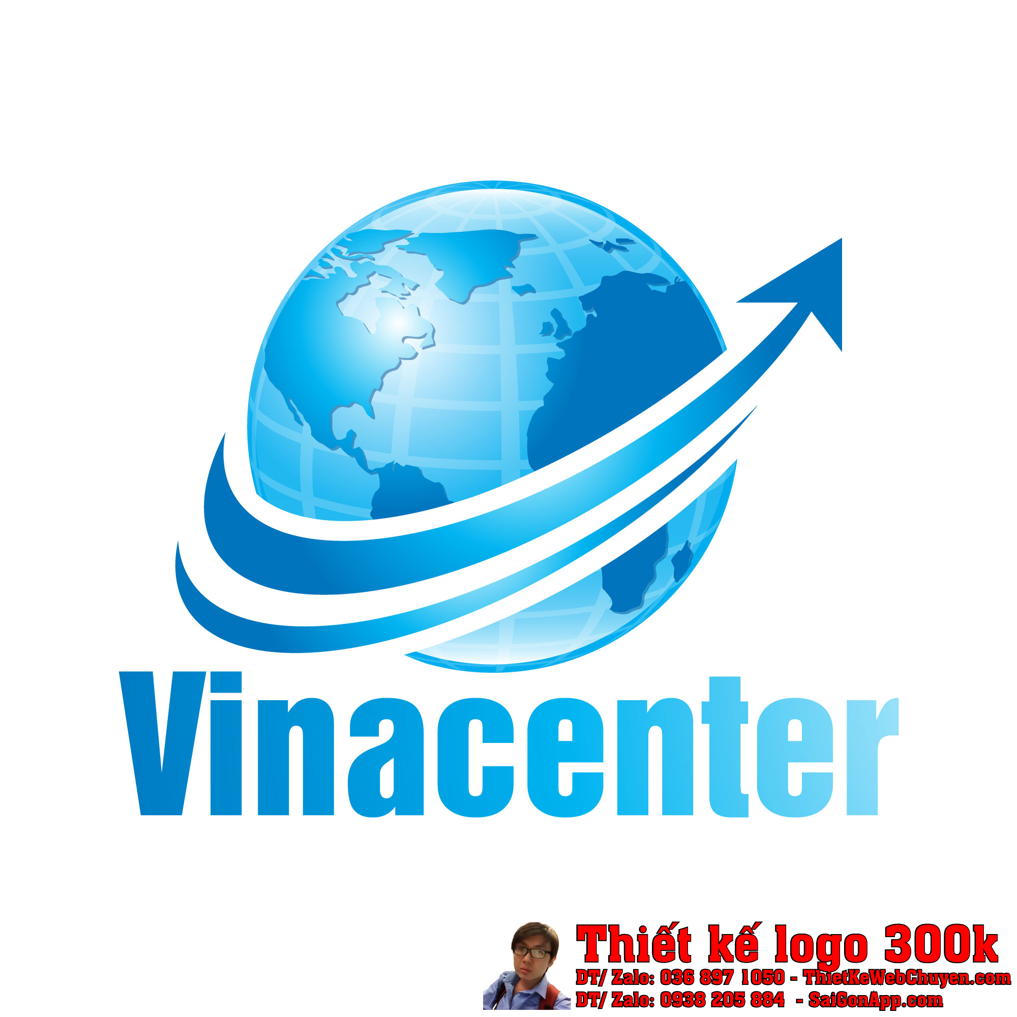 Phối cảnh Thiết kế logo Thế Giới Số Vinacenter trên nền trắng