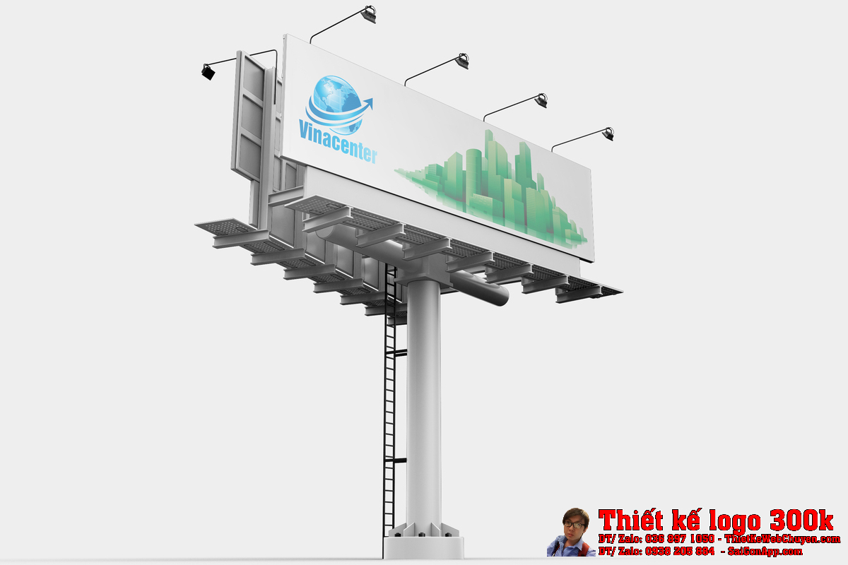 Thiết kế logo Thế Giới Số Vinacenter trên bảng hiệu