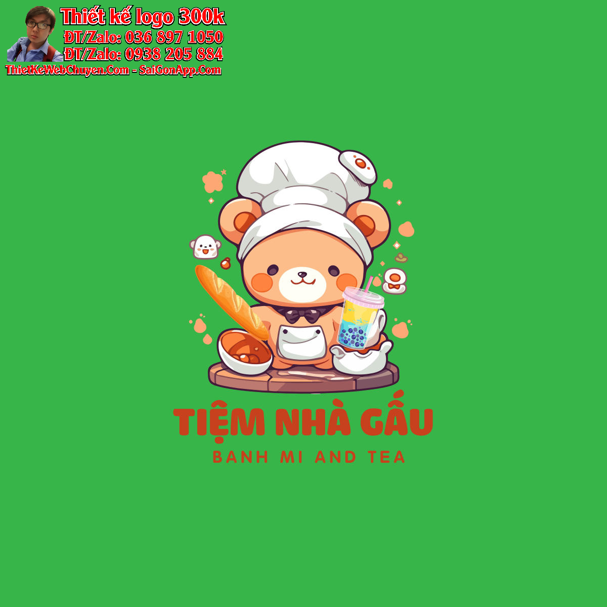 Thiết kế logo Tiệm Bánh Mì và Trà Sữa Tiệm Nhà Gấu