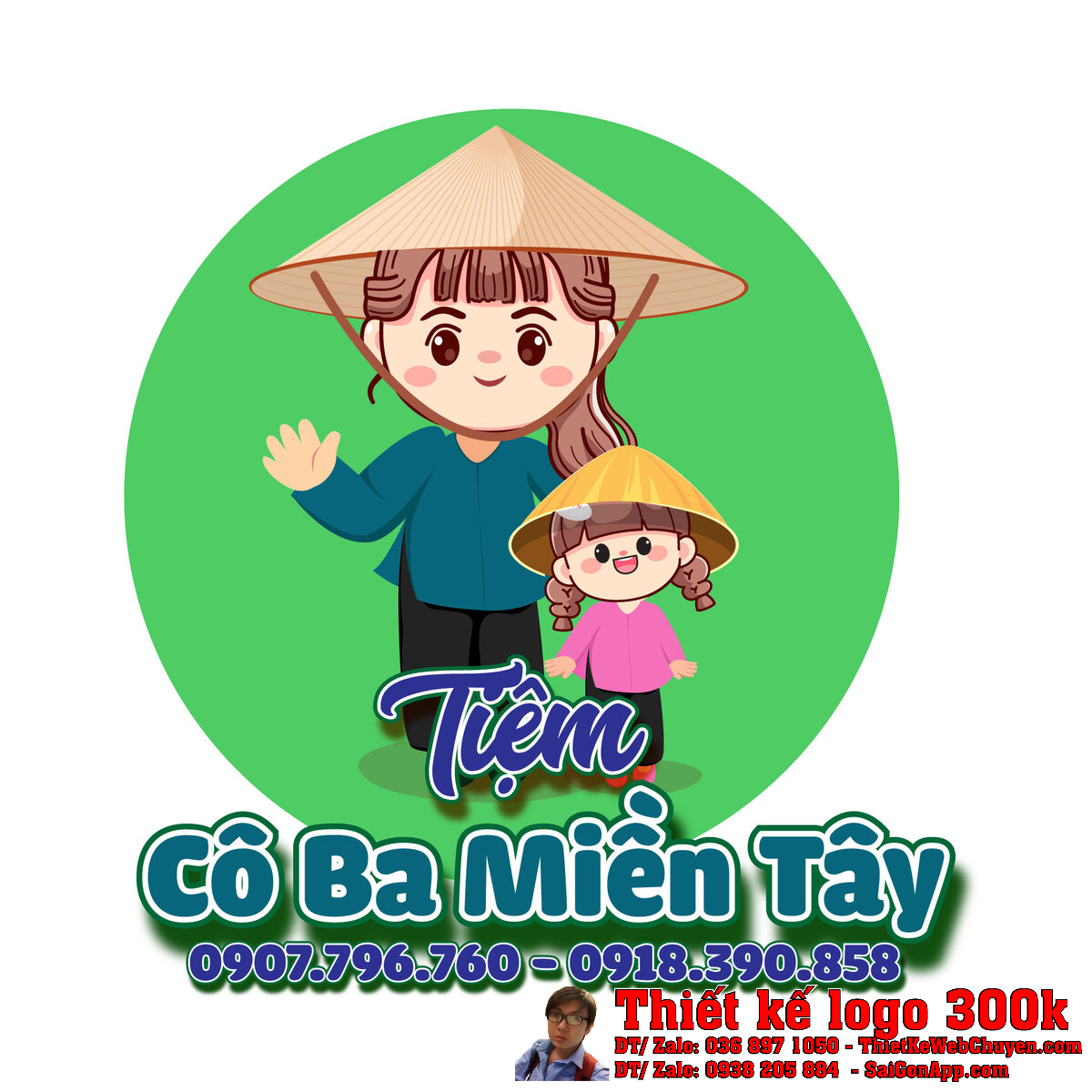 Thiết kế logo Tiệm Cô Ba Miền Tây trên nền gỗ