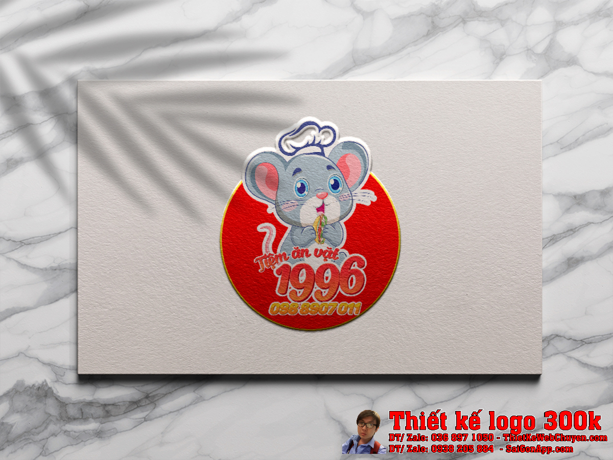 Phối cảnh Thiết kế logo Tiệm ăn vặt 1996