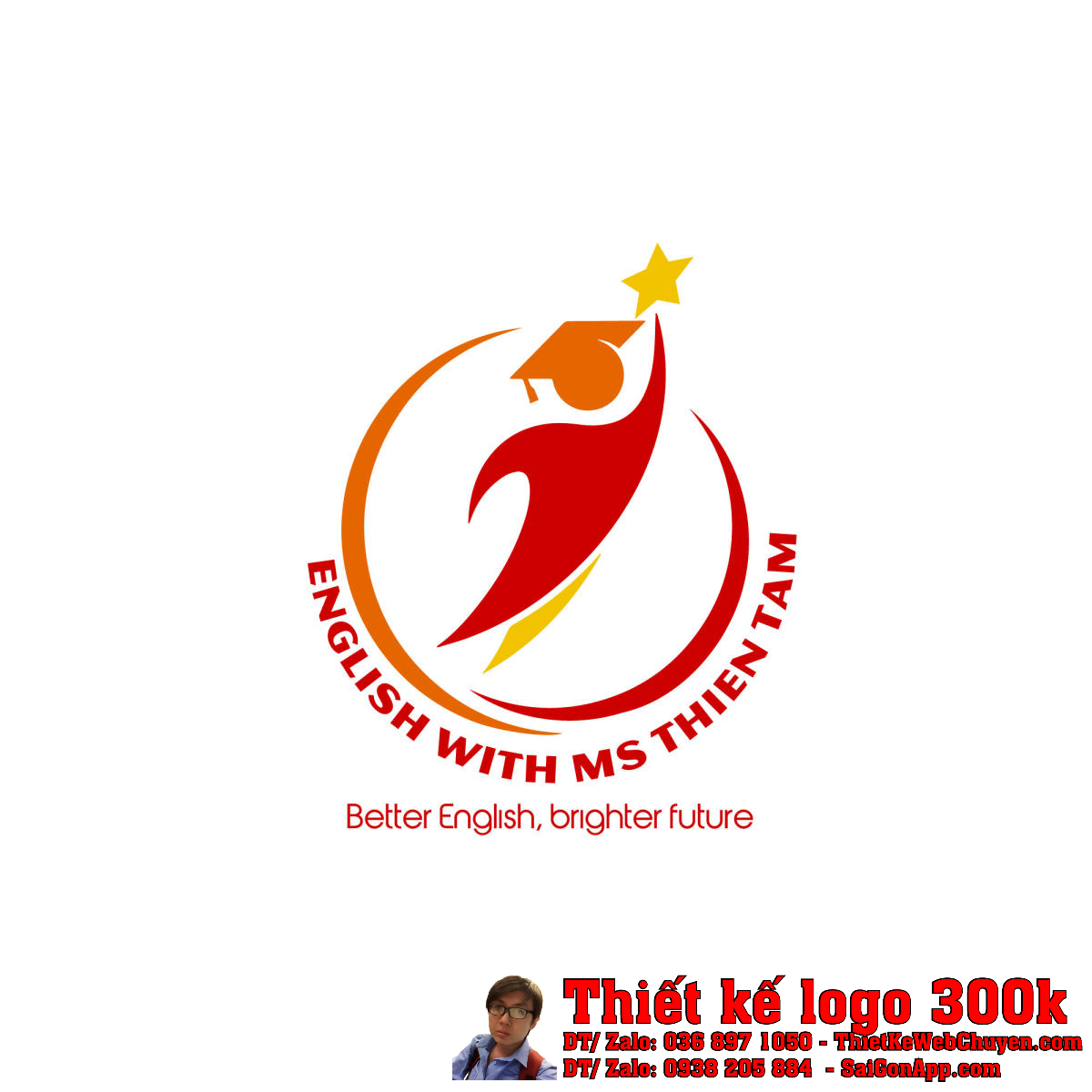 Thiết kế logo Trung tâm Anh ngữ Thiên Tâm Thiết kế logo Trung tâm Anh ngữ Thiên Tâm với hình người giơ cao ngôi sao