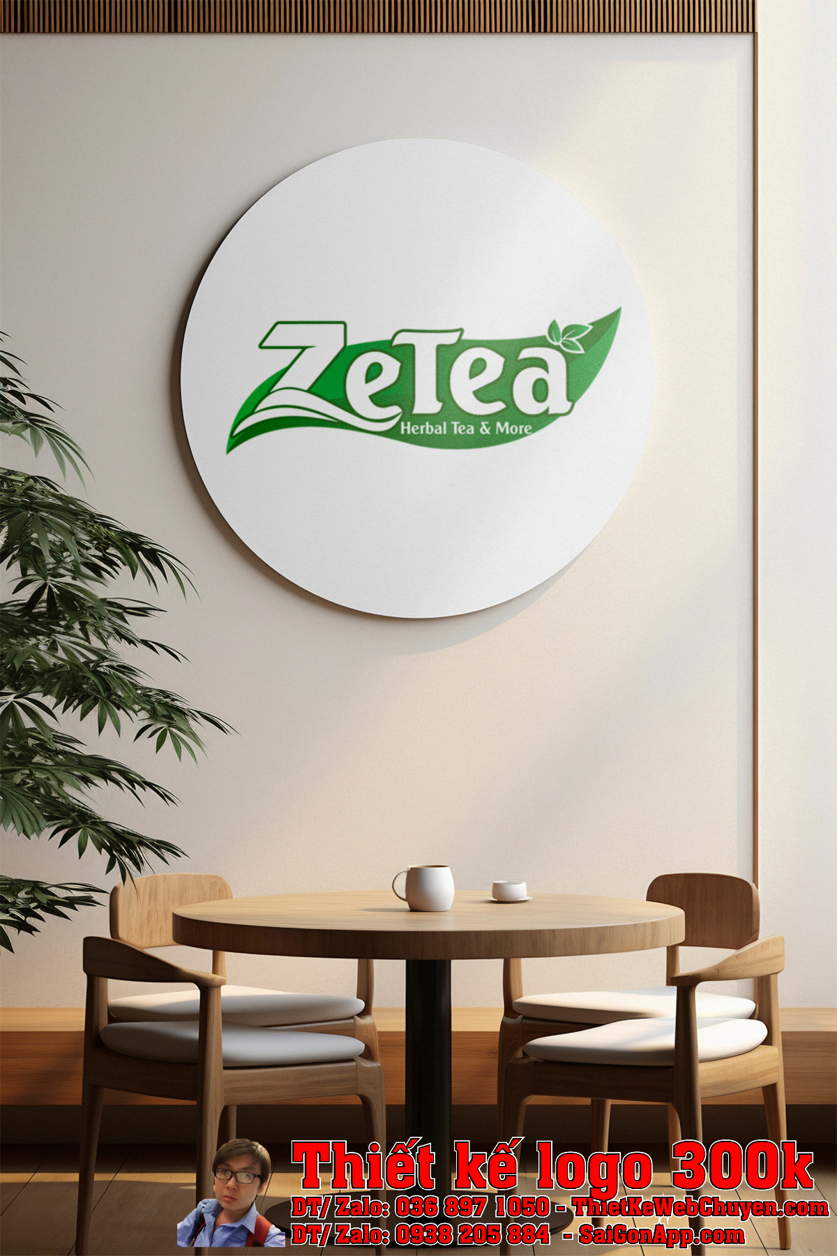 Ứng dụng Thiết kế logo Ze Tea trên ly trà