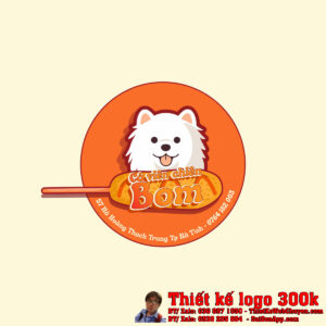 Thiết kế logo ăn vặt Cá viên chiên Bom