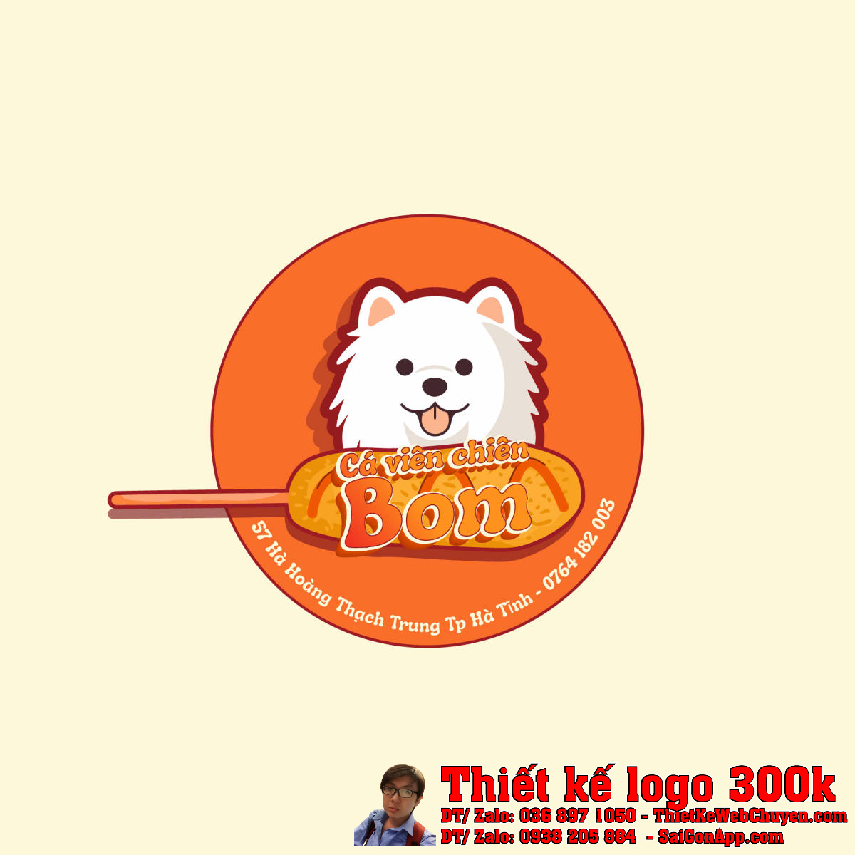 Thiết kế logo ăn vặt Cá viên chiên Bom