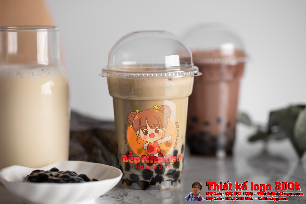 Phiên bản màu sắc khác của Thiết kế logo ăn vặt trà sữa Bếp Nhà Gạo