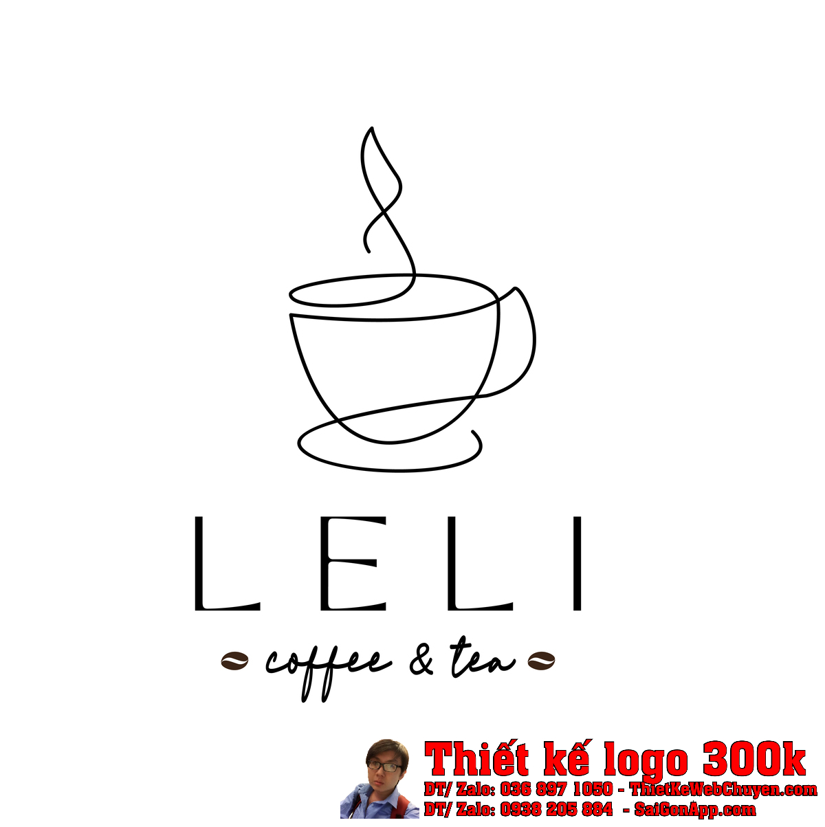 Phối cảnh Thiết kế logo cà phê trà công ty Leli coffee tea trên tường