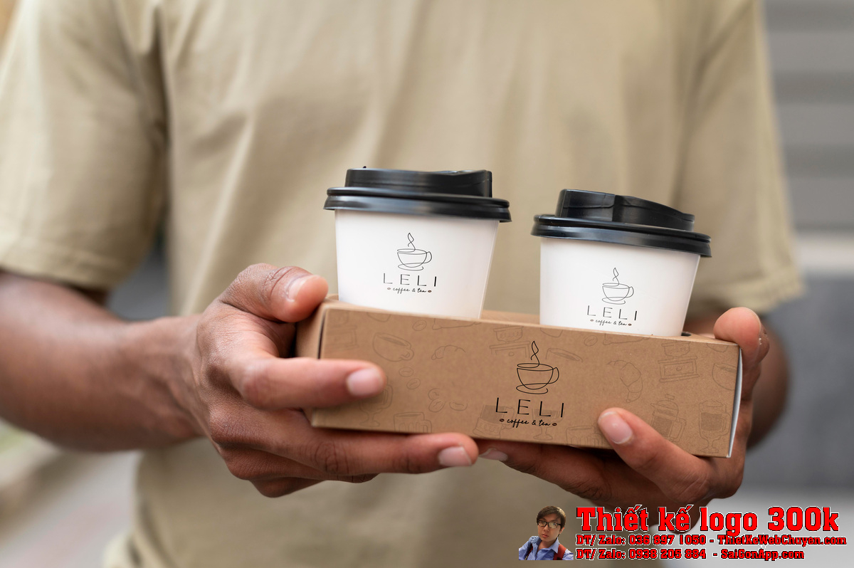 Ứng dụng Thiết kế logo cà phê trà công ty Leli coffee tea trên văn phòng phẩm