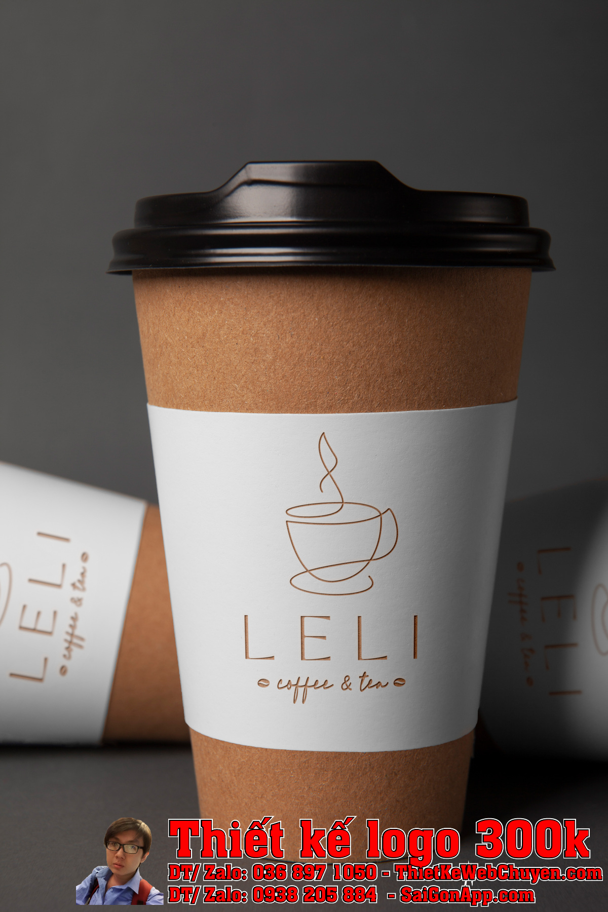 Phiên bản dọc của Thiết kế logo cà phê trà công ty Leli coffee tea
