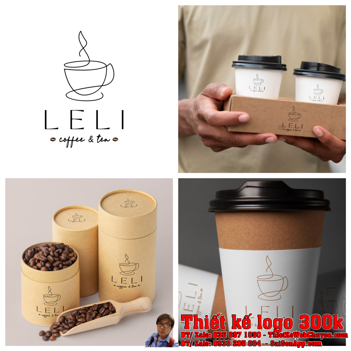 Tổng thể Thiết kế logo cà phê trà công ty Leli coffee tea