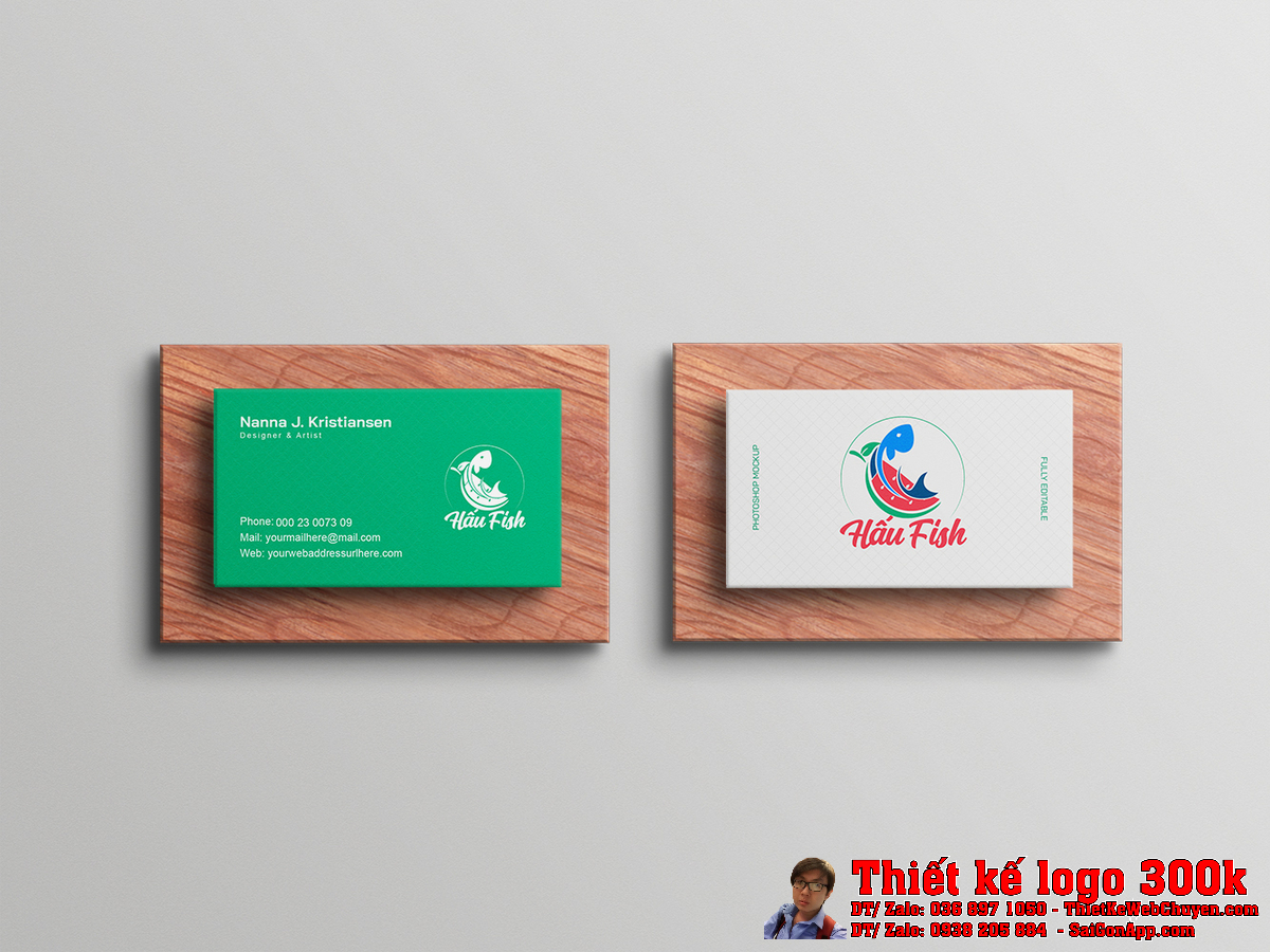 Thiết kế logo công ty Dưa Hấu Fish Hấu Fish trên ấn phẩm văn phòng