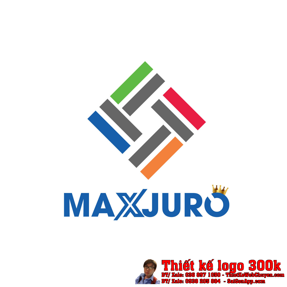 Tổng thể thiết kế logo công ty MAXJURO trên nền trắng