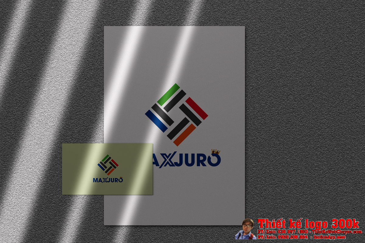 Phối cảnh thiết kế logo công ty MAXJURO trên danh thiếp