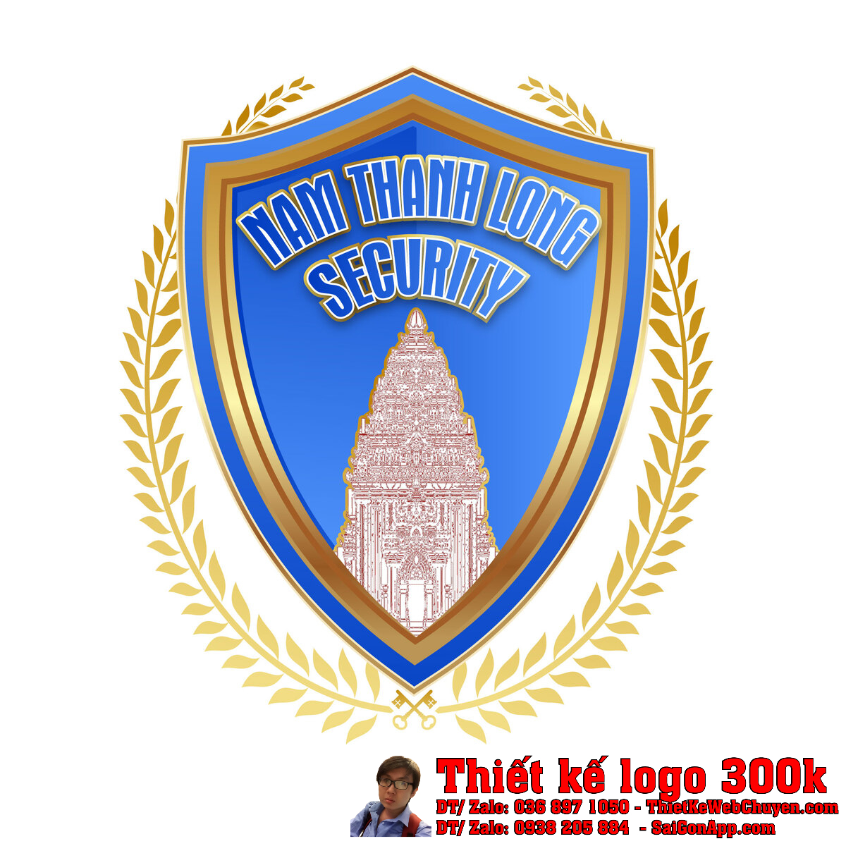 Phối cảnh Thiết kế logo công ty bảo vệ NTL SECURITY Nam Thanh Long trên nền trắng